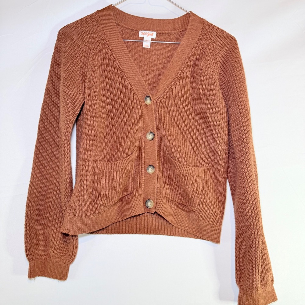 Cat & Jack Kids Brown Shaker Stitch Button Front Cardigan Sweater Large 10/12‎